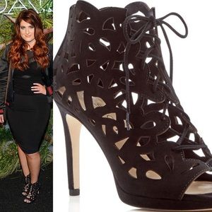 New Via Spiga Cage Black Suede Heels Size 8.5